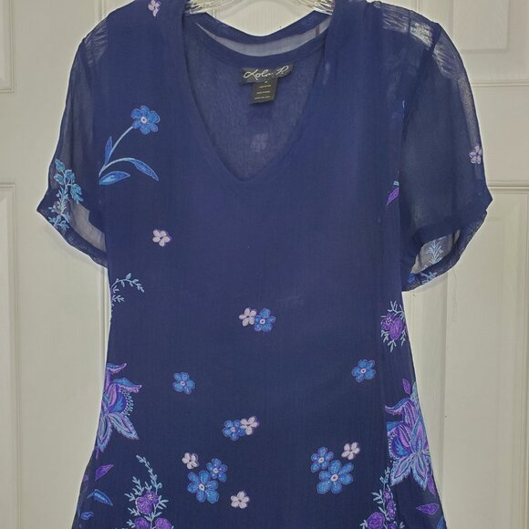 Lola P Floral Maxi Asymmetrical Handkerchief Flowy Dress Size Medium - Picture 4 of 13